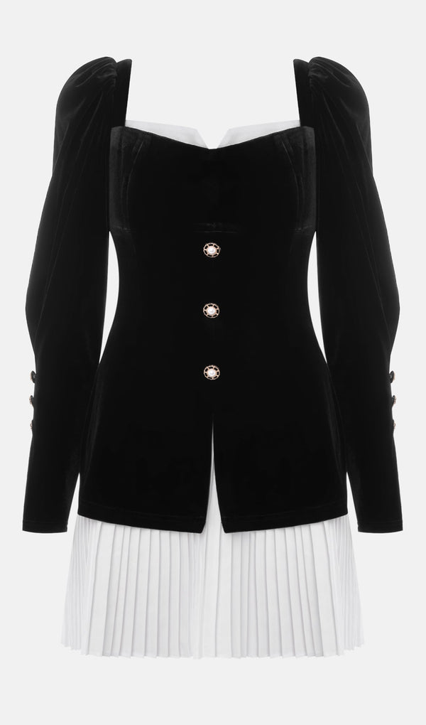 Mini Blazer Dress With Contrasting Pleated Skirt