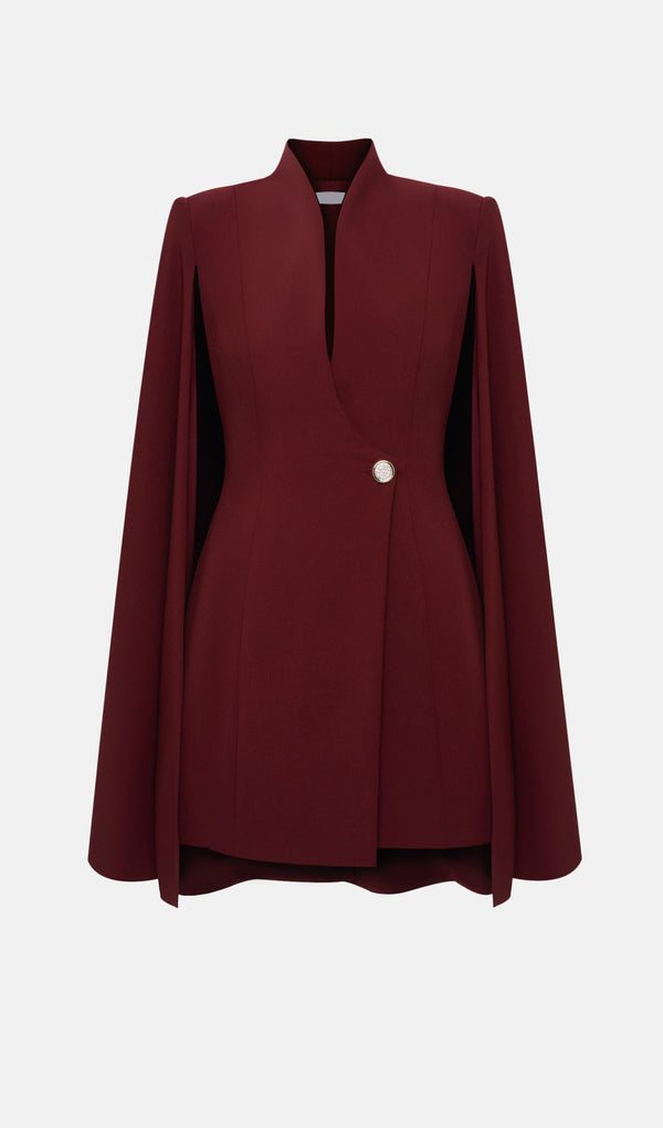 Mini Dress With Flared Sleeves In Claret