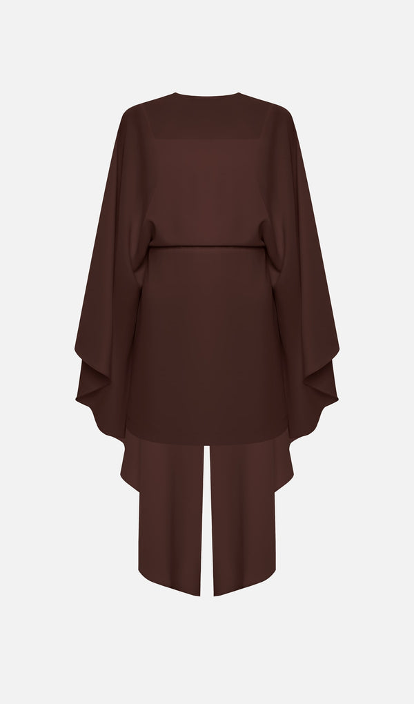 Mini Dress With Flowing Cape In Brown