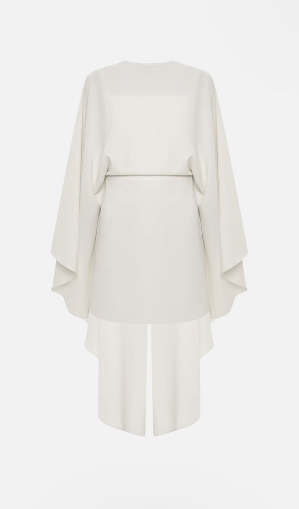 Mini Dress With Flowing Cape In Cream