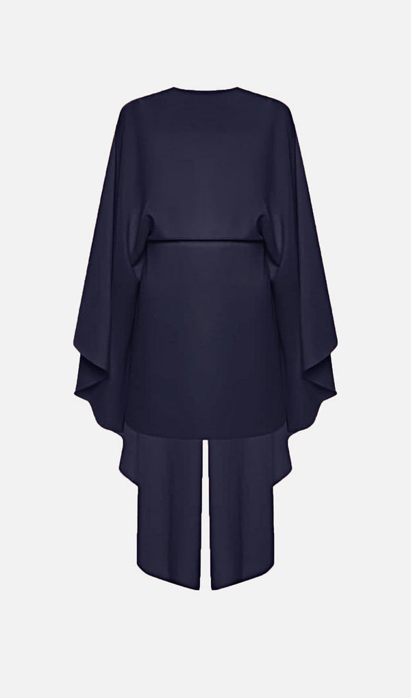 Mini Dress With Flowing Cape In Navy