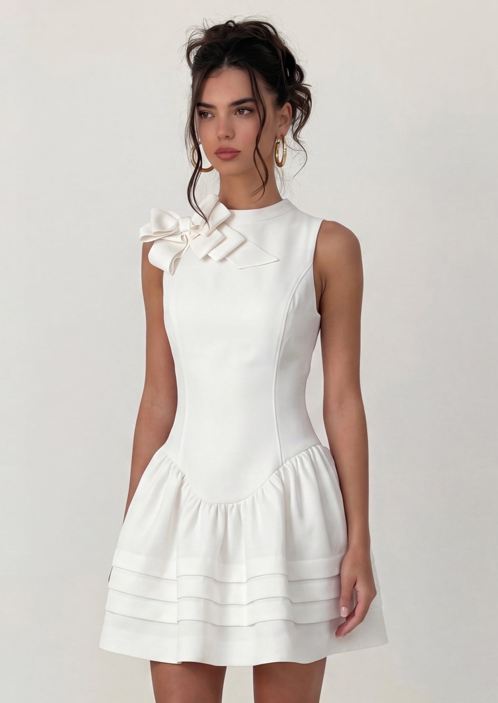 Laura Bow-Detailed Gathered Mini Dress