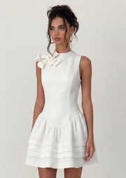 Laura Bow-Detailed Gathered Mini Dress