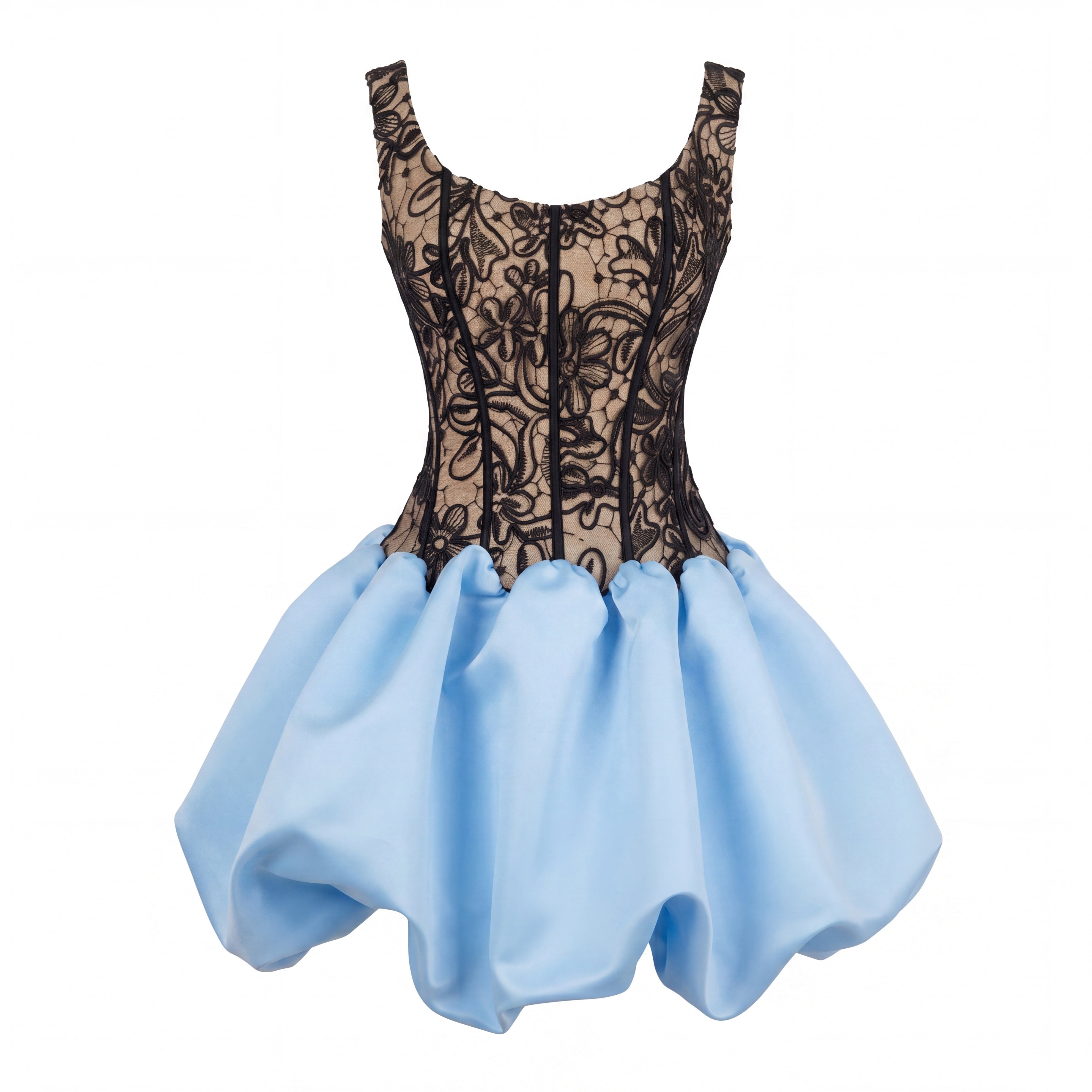 Aasiya Puff Mini Dress With Lace