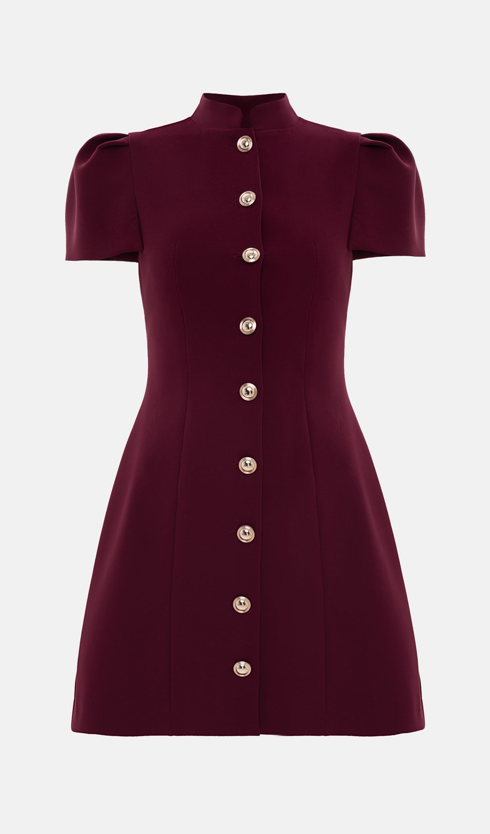 Mini Fitted Dress With Large Buttons In Claret