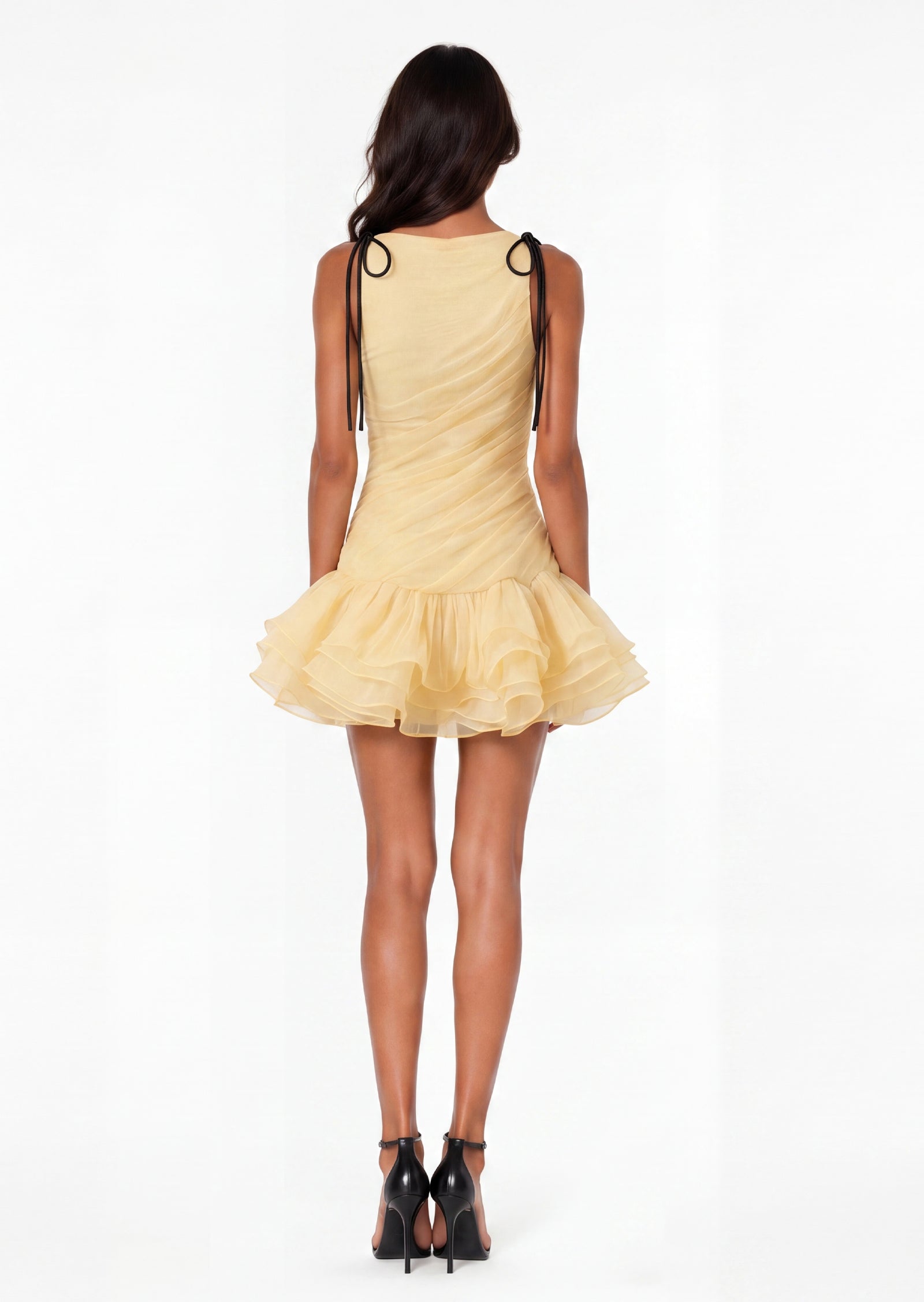 Laleh Ruffled Lace-Up Mini Dress In Yellow