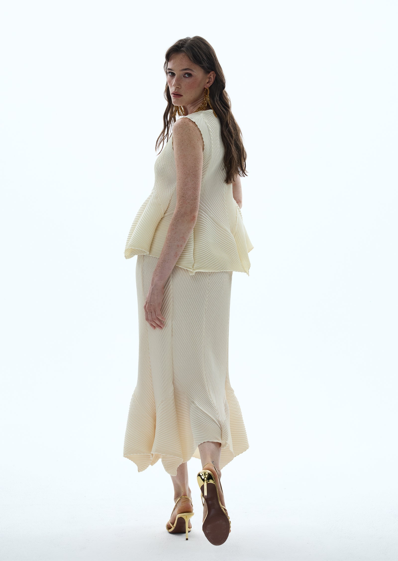 Midikleid in A-Linie mit Blumenmuster und Laternenärmeln