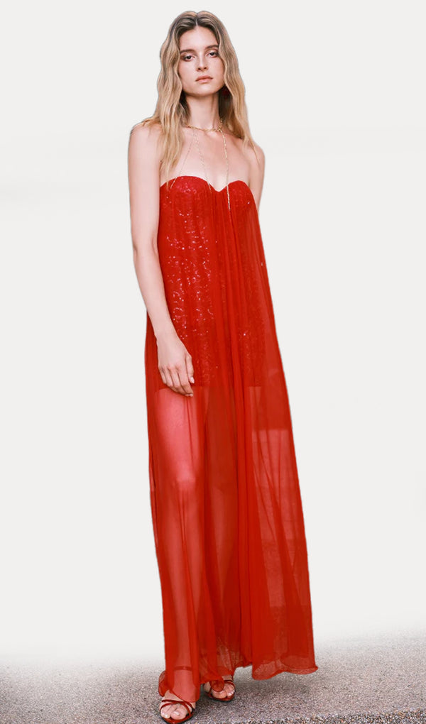 Netting Skirt Lace Backless Maxi Dress