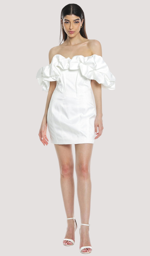 Off Shoulder And Balloon Sleeves Mini Dress