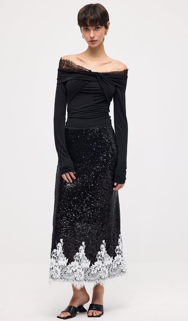 Off Shoulder Lace Top & Sequin Skirt