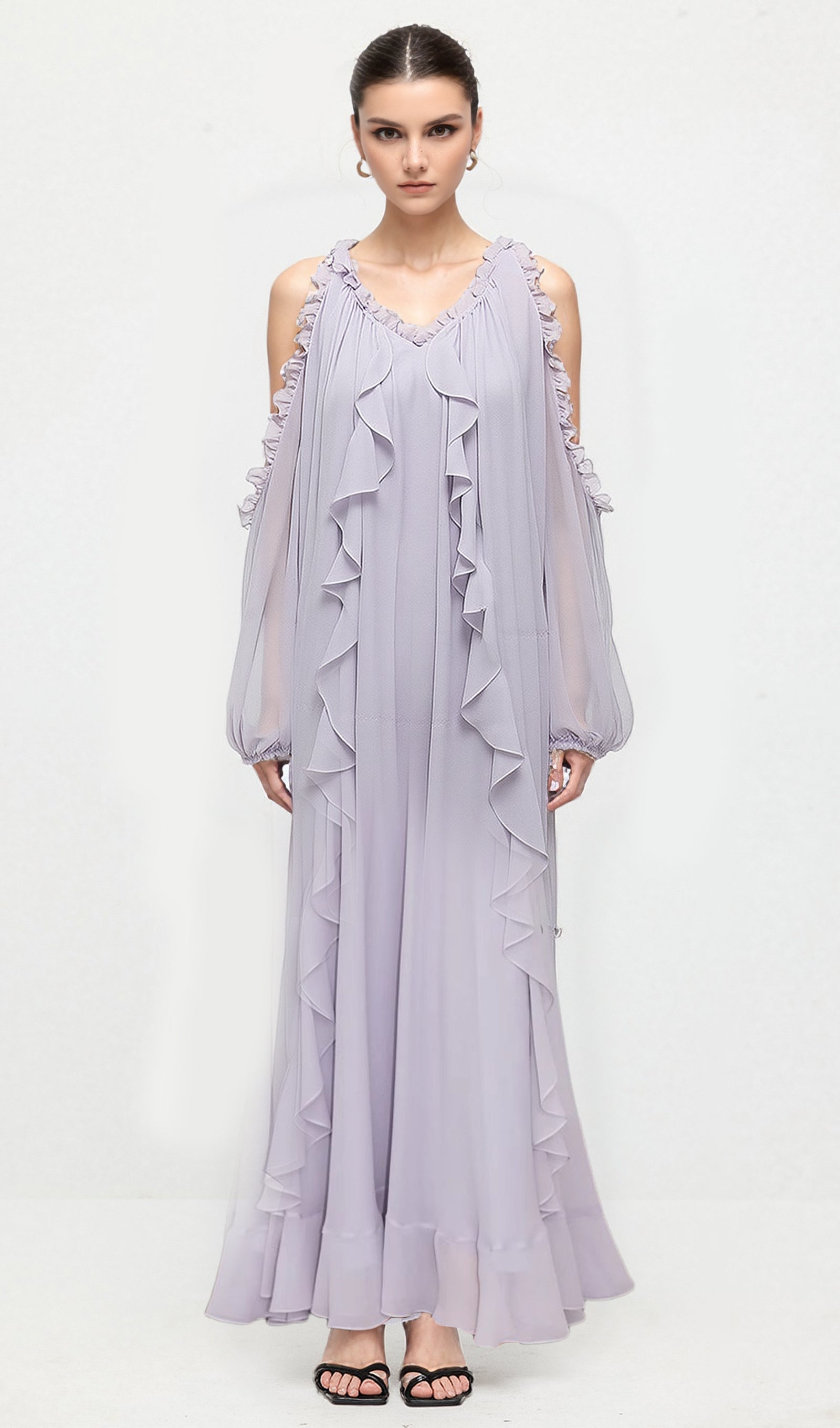 Off Shoulder Maxi Dress With Ruffled Trim