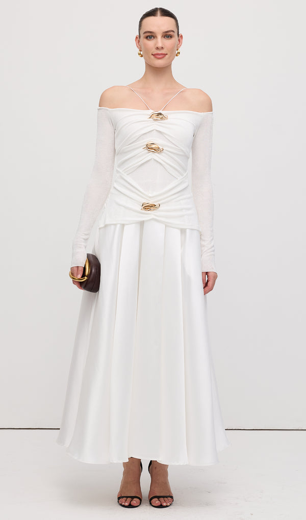 Off Shoulder Panelled Maxi Dress