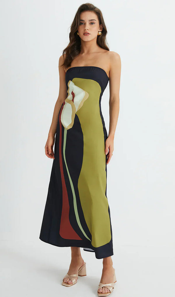 Off Shoulder Printed Summer Midi Dress In Green