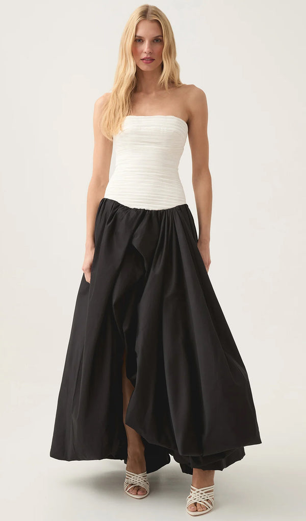Off Shoulder Ruched Bubble Hem Maxi Dress