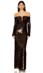 Off Shoulder Sequin Maxi Dress