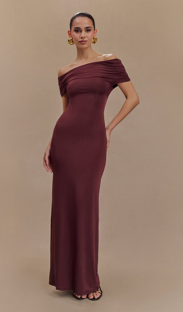 Off Shoulder Slinky Maxi Dress