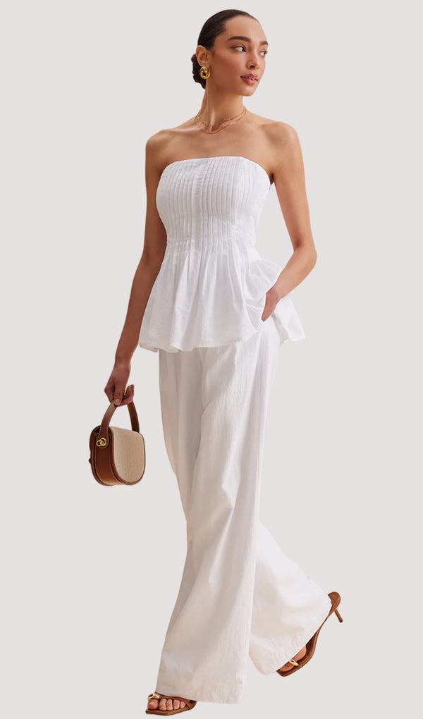 Off Shoulder Top& Mid Waist Wide Leg Pants Sets