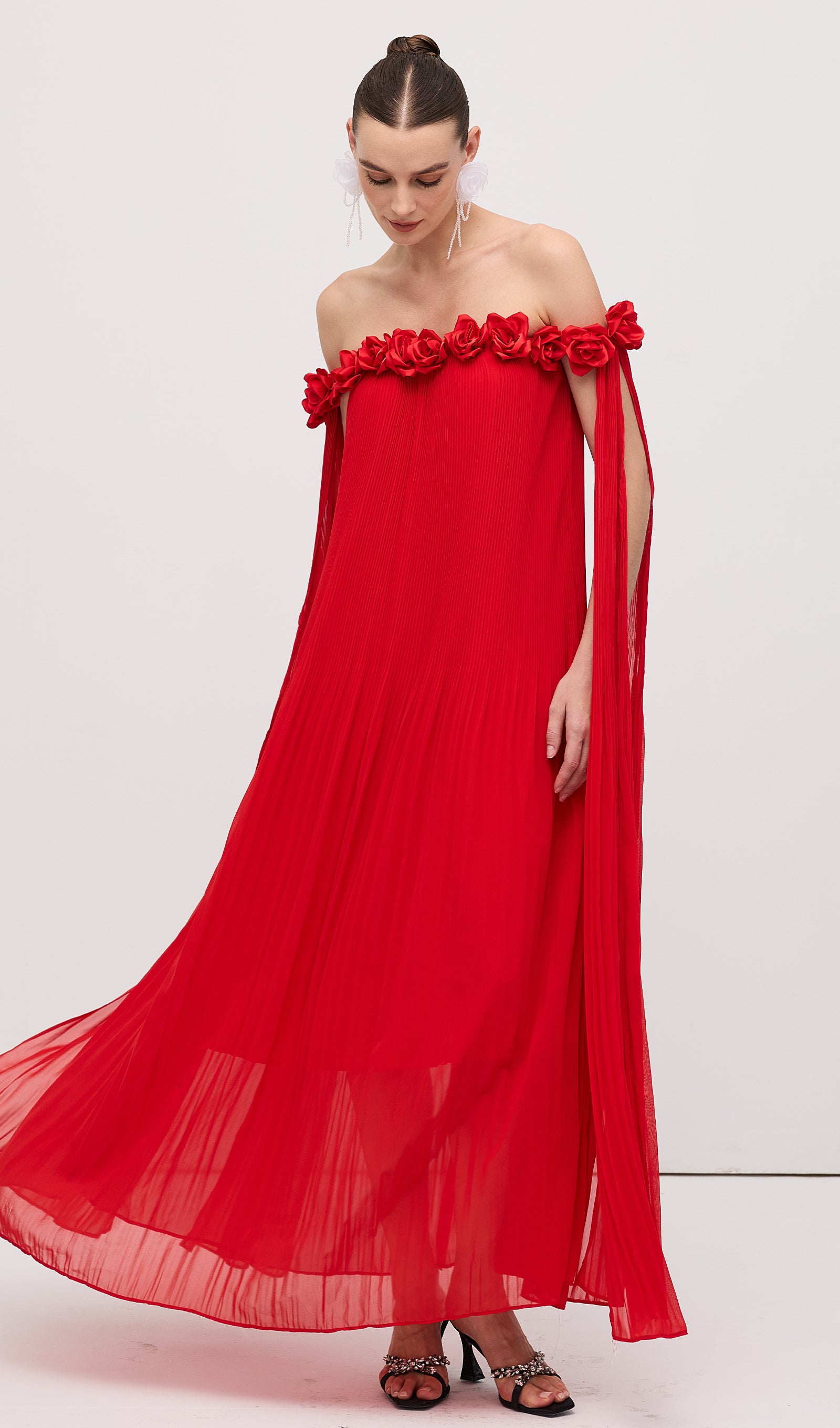 Midikleid in A-Linie mit Blumenmuster und Laternenärmeln