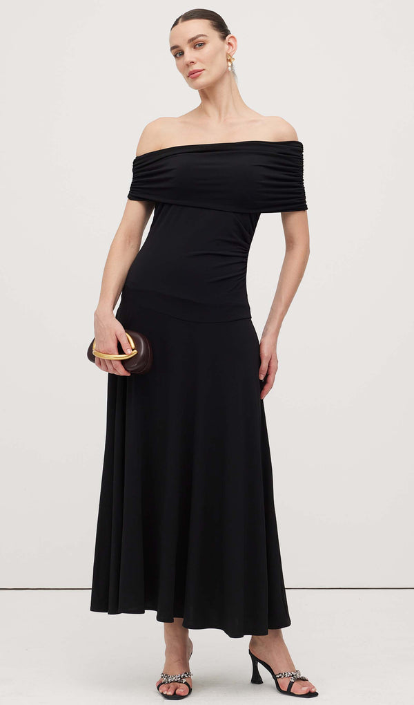 Off Shoulder Draped Midi Dress