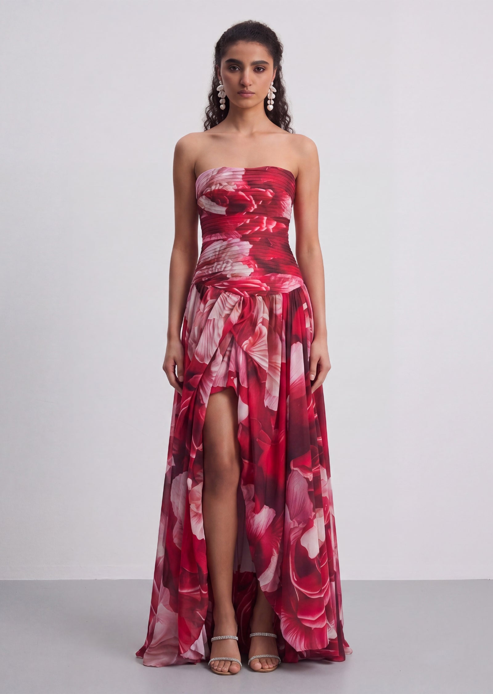 Eugenia Ruched Draped Split Maxi Dress