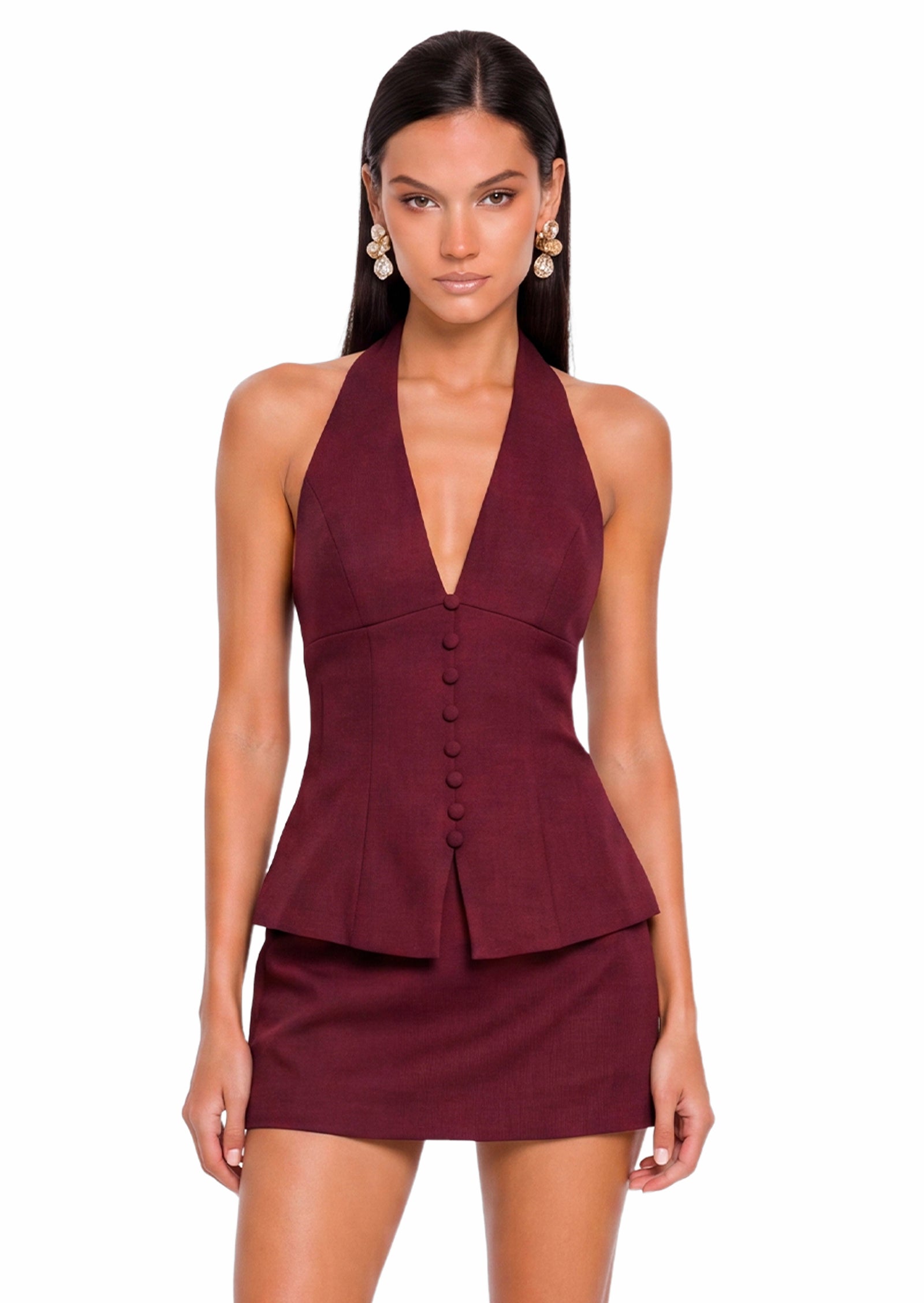 Obelia Two Piece Halter Vest Skort Set In Claret