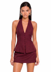 Obelia Two Piece Halter Vest Skort Set In Claret
