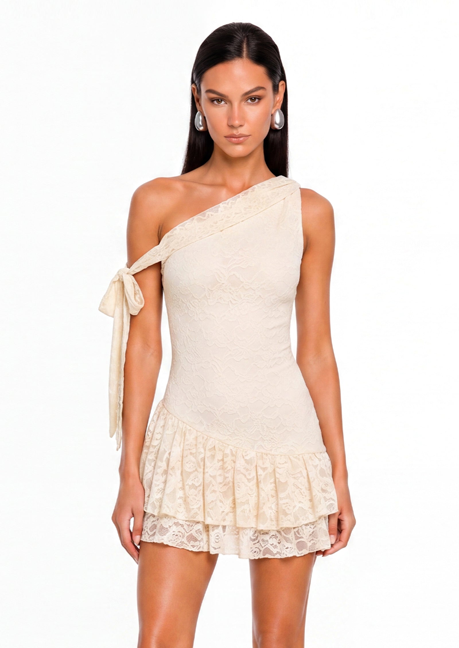 Helda Lace Ruffle Mini Dress