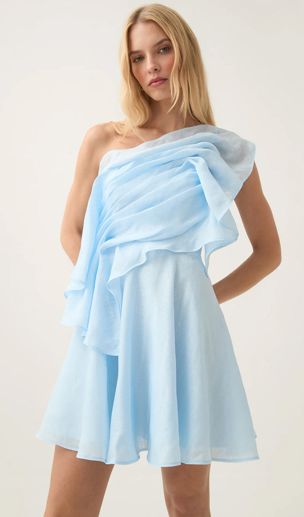 One Shoulder Draped Neckline Mini Dress