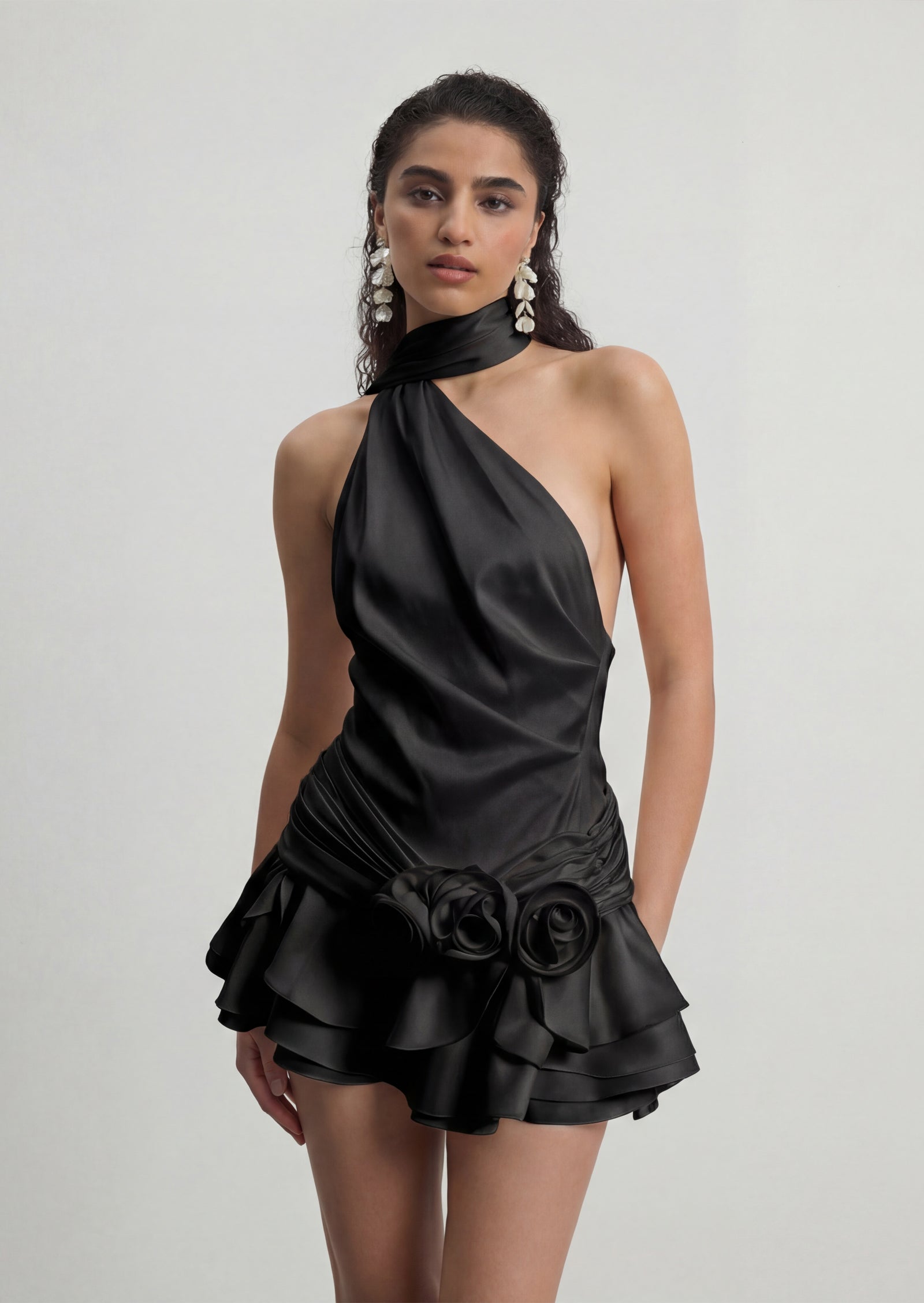 Midikleid in A-Linie mit Blumenmuster und Laternenärmeln