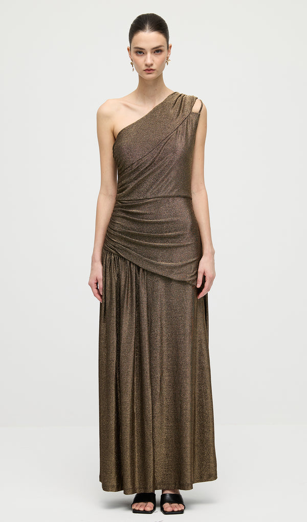 One Shoulder Glitter Split Maxi Dress
