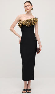 One Shoulder Rose Bodycon Maxi Dress