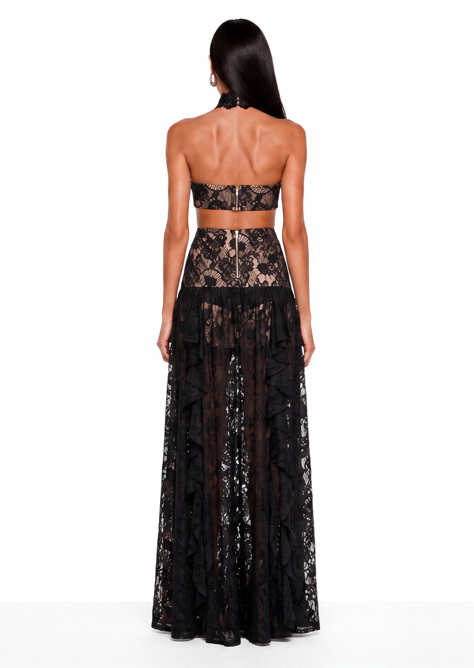 Faisal Floral Embroidered Lace Maxi Dress In Black