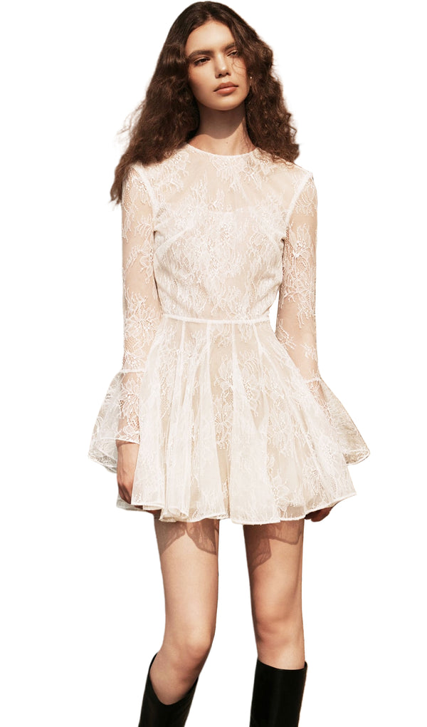 Midikleid in A-Linie mit Blumenmuster und Laternenärmeln