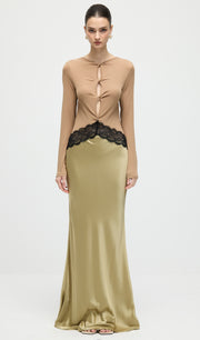Open Twist Lace Maxi Dress In Eucalypt Black