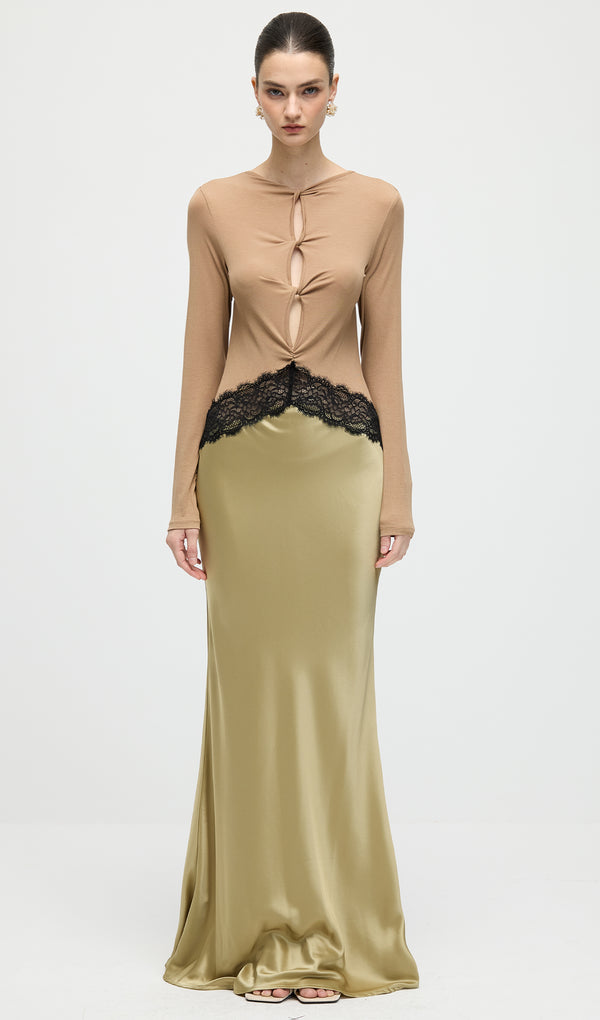 Open Twist Lace Maxi Dress In Eucalypt Black