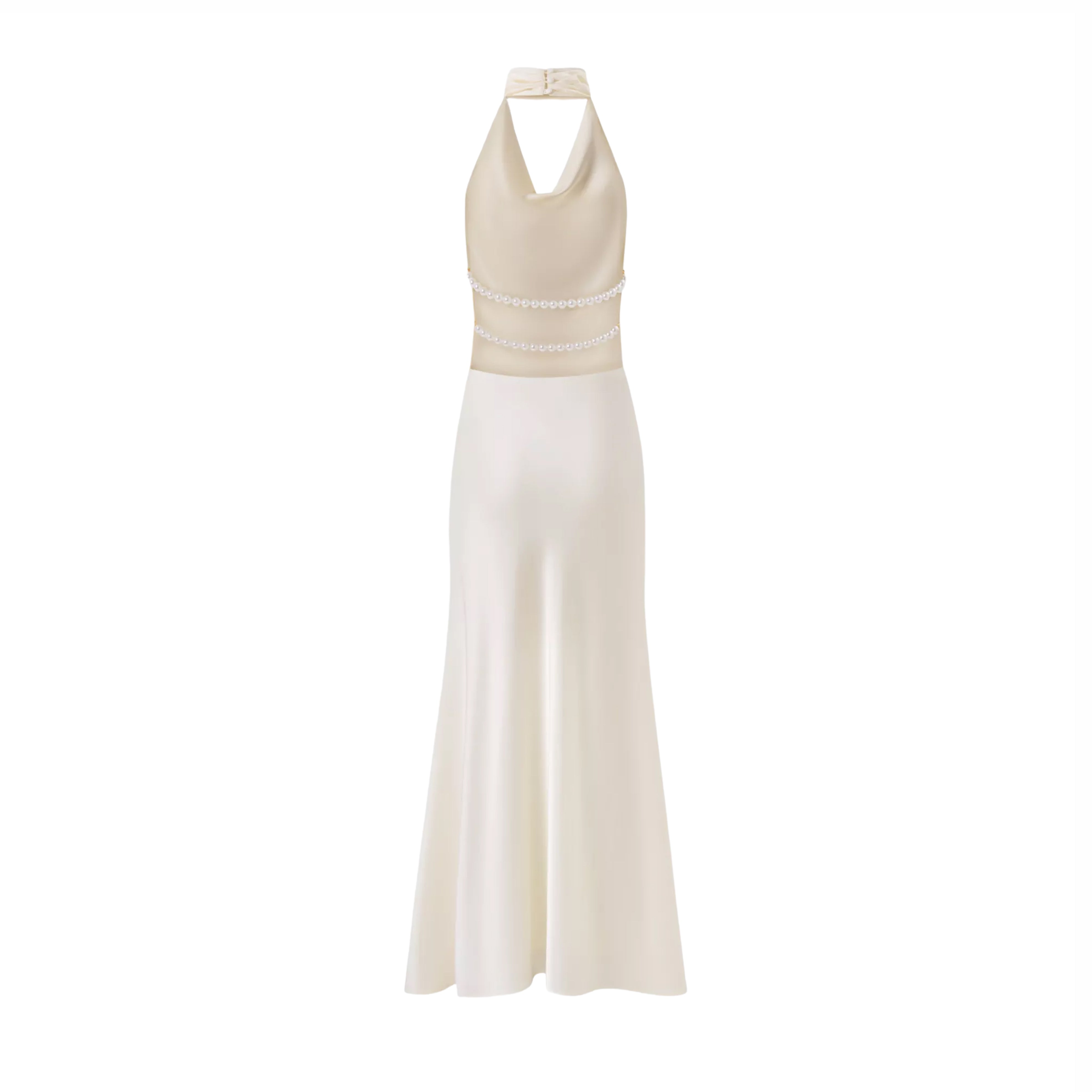 Satin Pearl Decor Maxi Dress In White