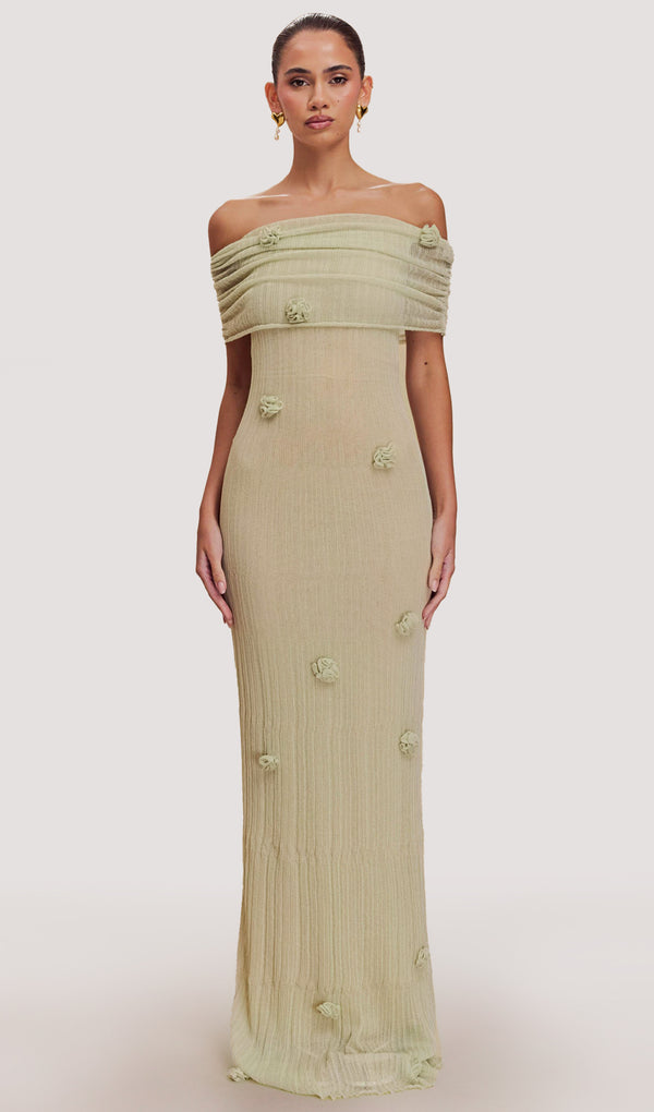 Orchid Knit Maxi Dress In Pastel Green