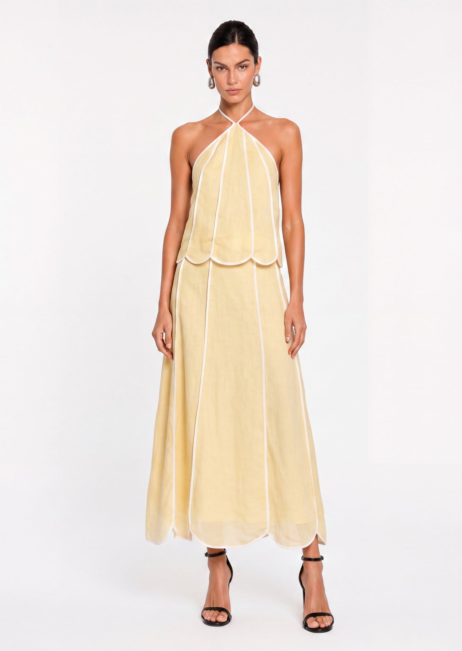 Panelled Halter Top And Midi Skirt Set