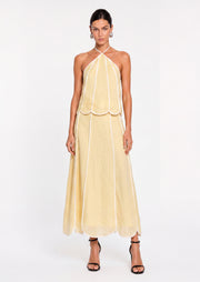 Panelled Halter Top And Midi Skirt Set