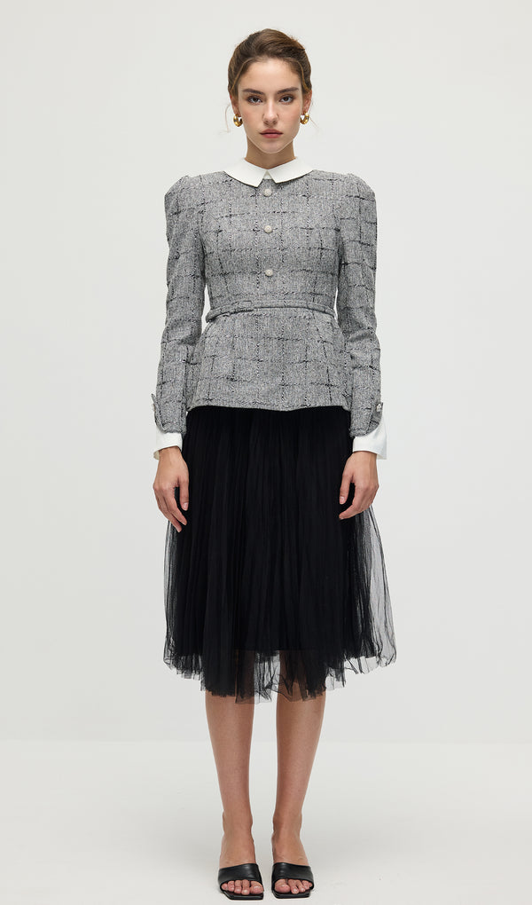 Midikleid in A-Linie mit Blumenmuster und Laternenärmeln