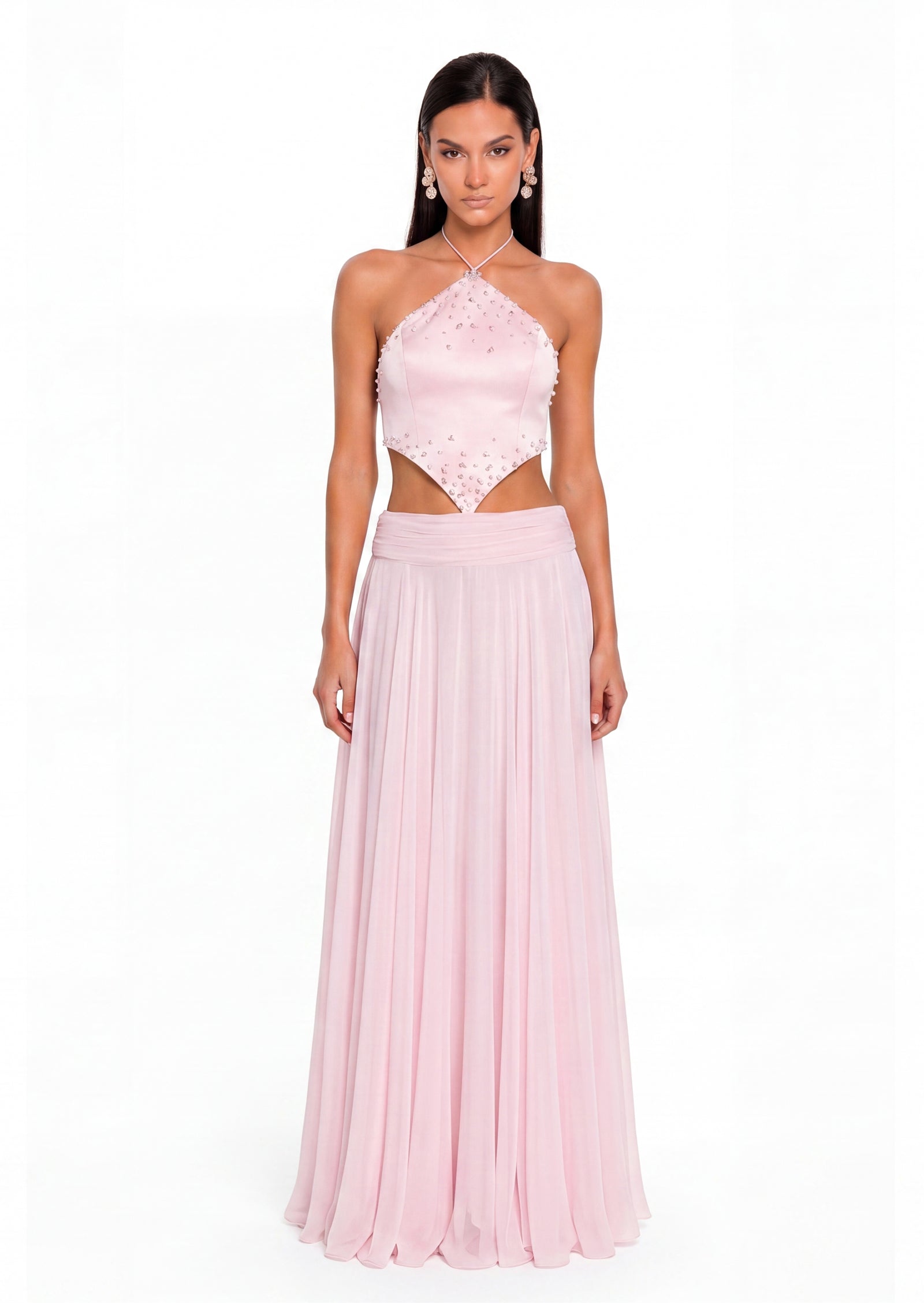 Achelle Halter Satin Maxi Dress In Pink