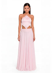 Achelle Halter Satin Maxi Dress In Pink