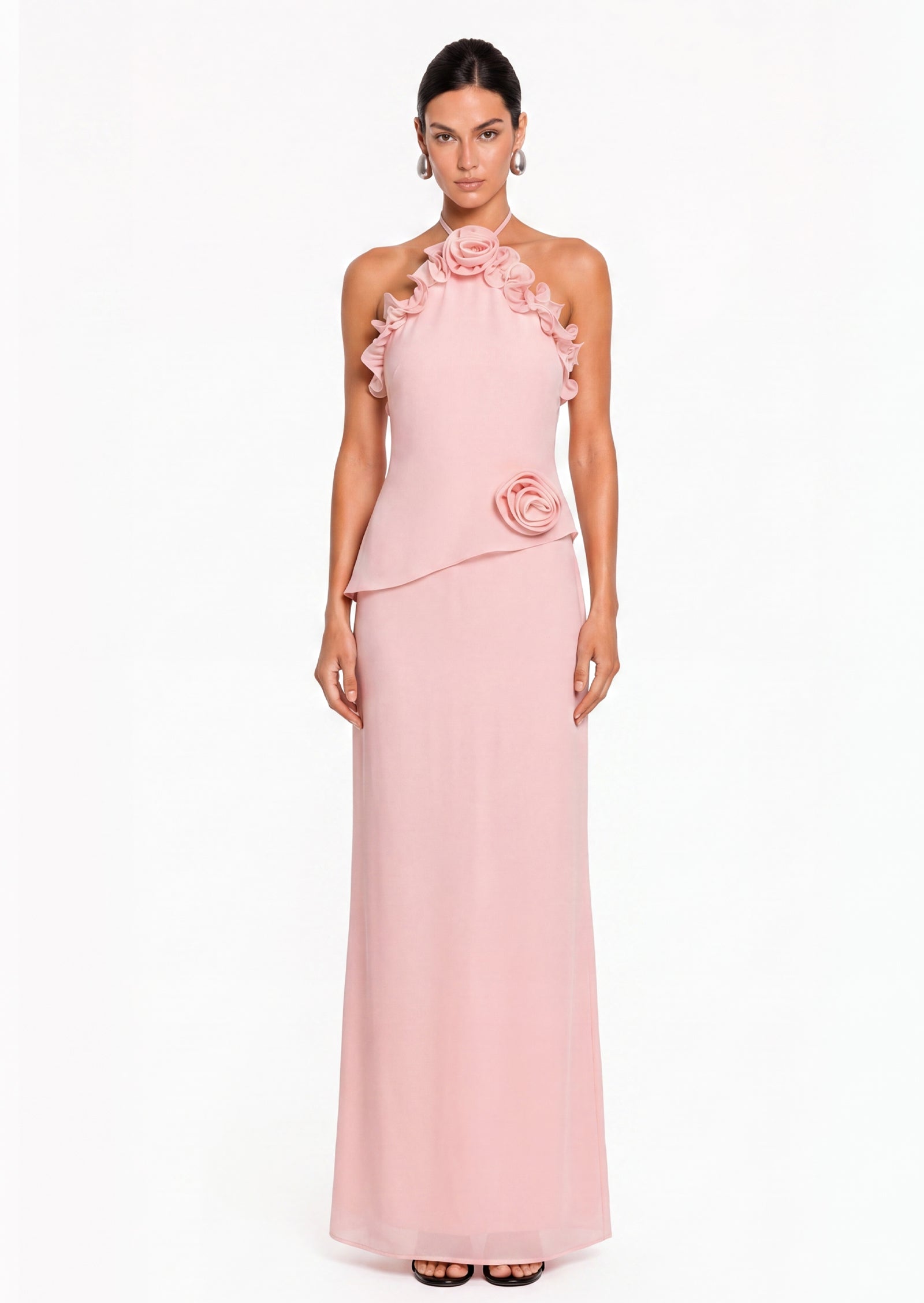 Midikleid in A-Linie mit Blumenmuster und Laternenärmeln