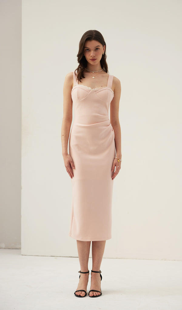 Solid A Line Midi Dress Pink