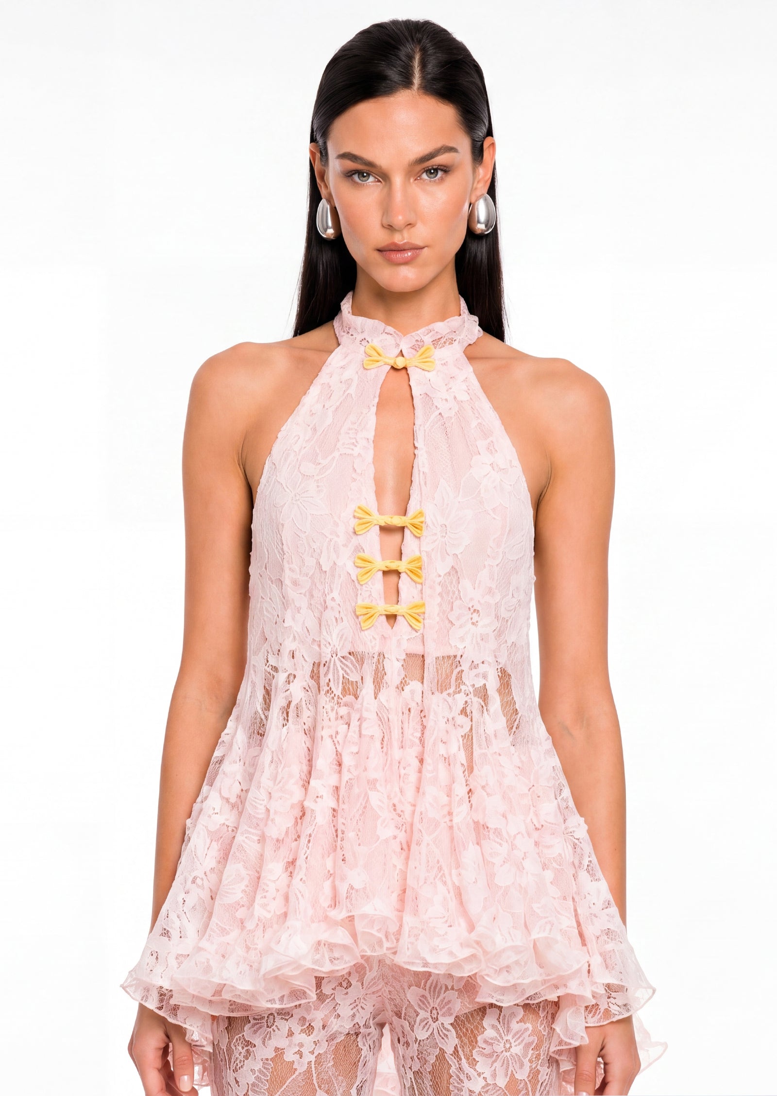 Sylvana Lace Top And Pants Two Piece Set In Pink