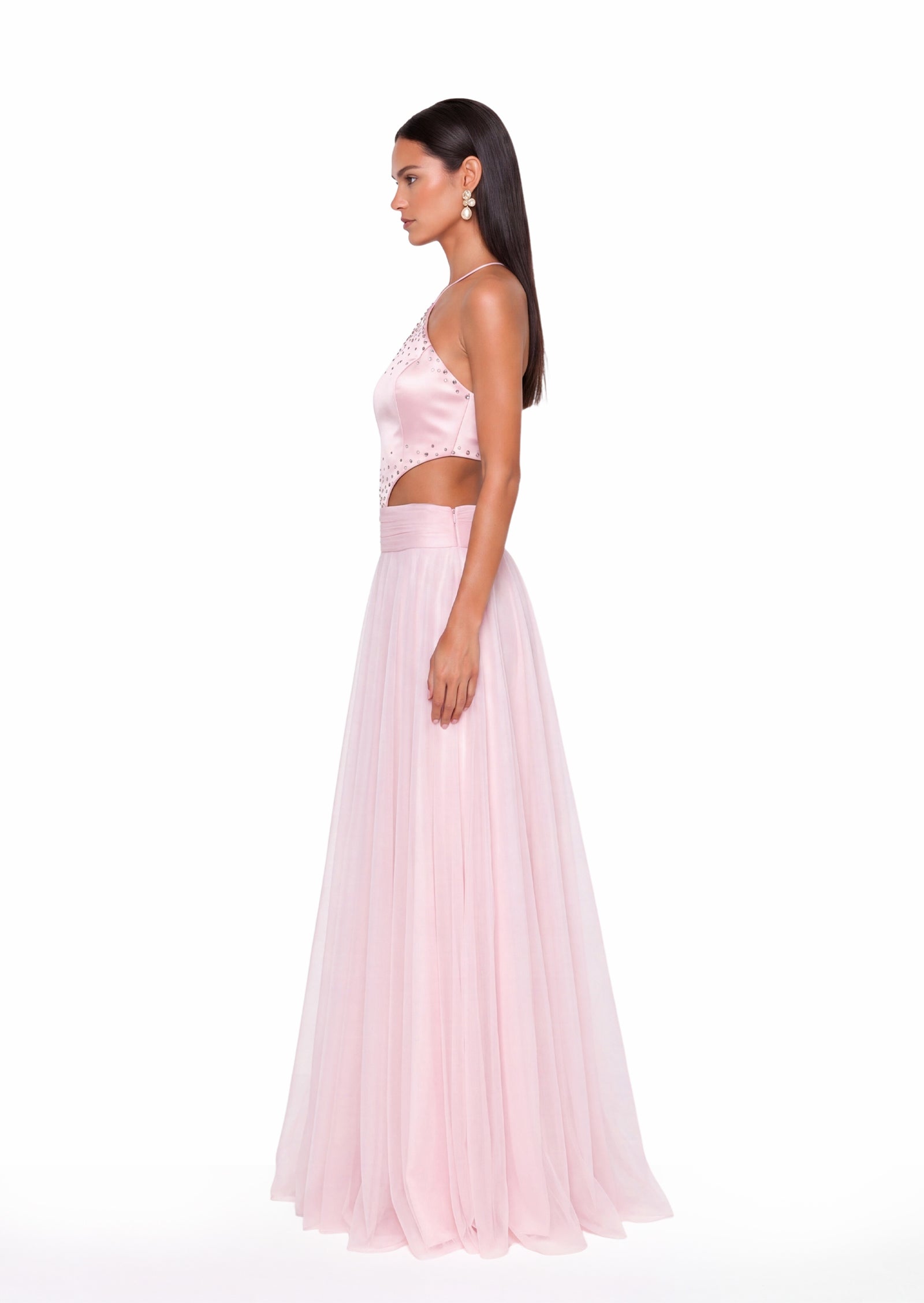 Achelle Halter Satin Maxi Dress In Pink