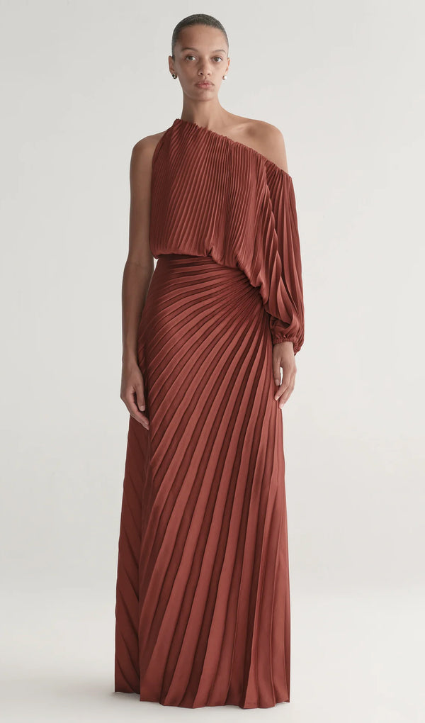 Pleated Asymmetric Top & Maxi Skirt Set