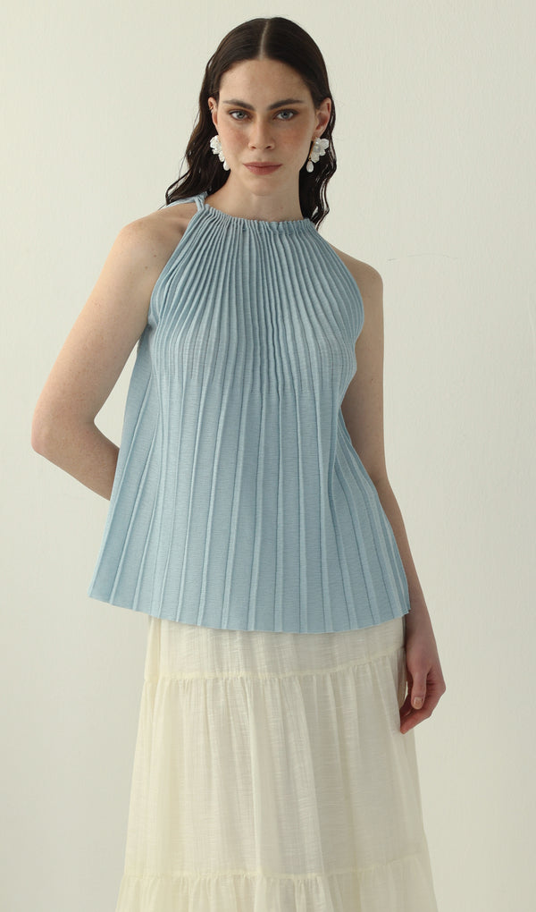 Pleated Halter Neck Sleeveless Top