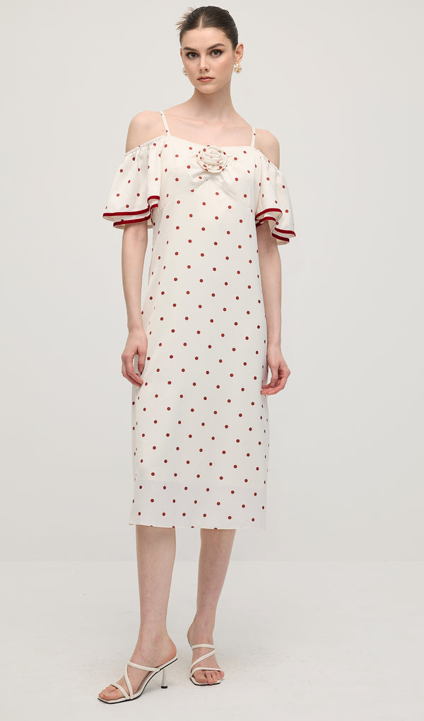 Polka Dot Off Shoulder Midi Dress