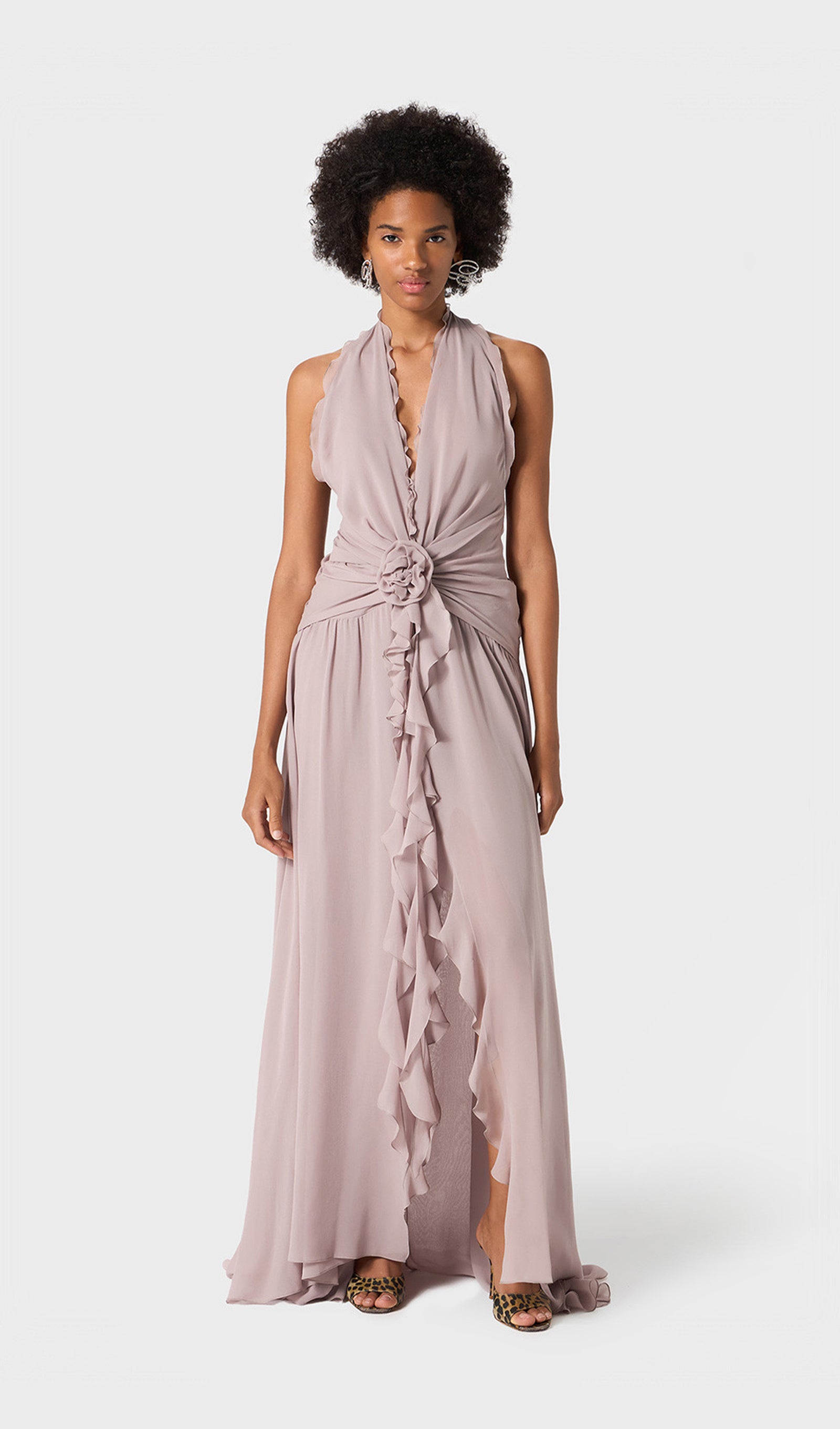 Midikleid in A-Linie mit Blumenmuster und Laternenärmeln
